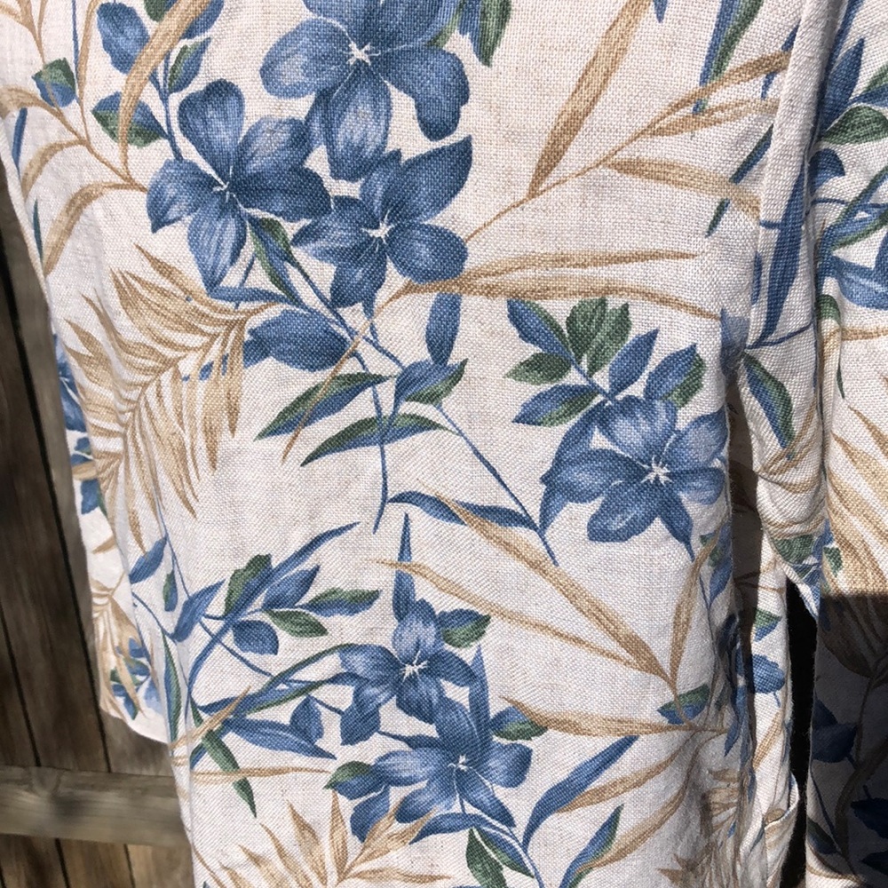 Vintage Floral Print Blazer / Cream & Blue/ Linen - Picture 9 of 11